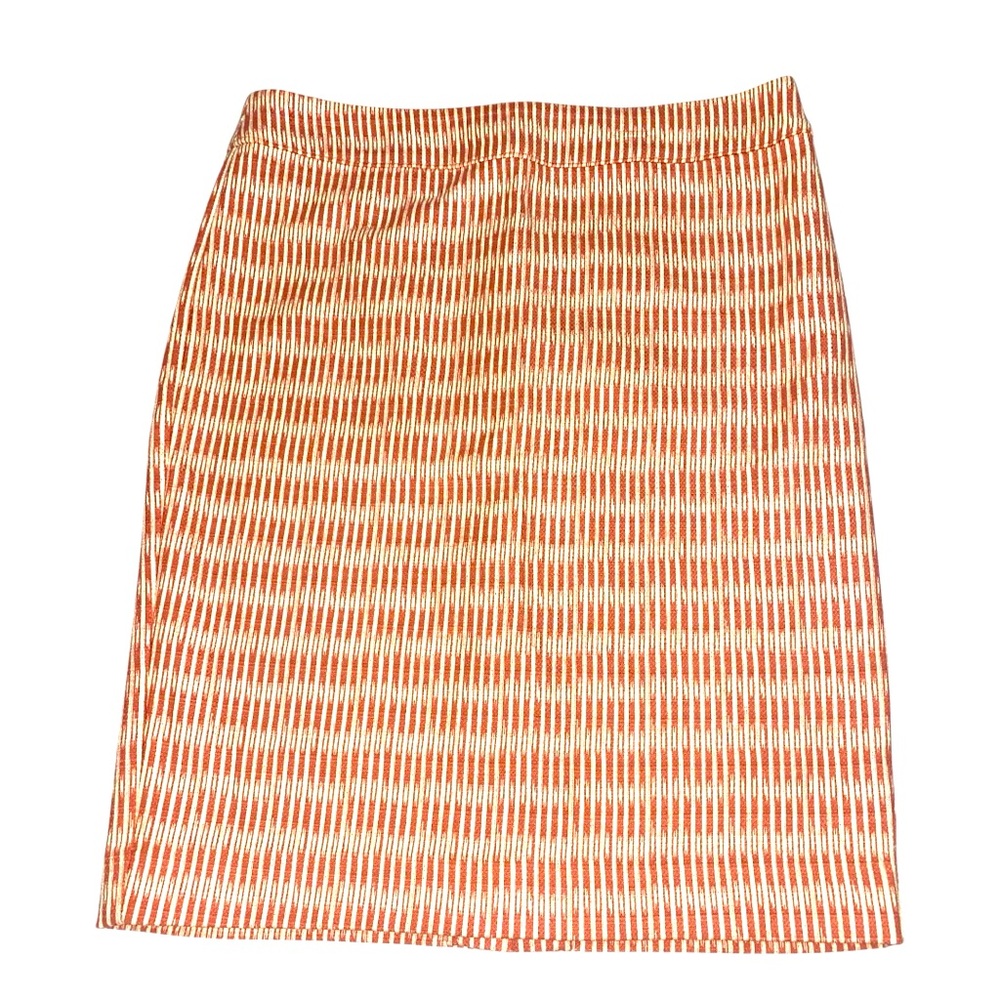 LOFT Pencil Skirt Peach and Ivory Size 8 Textured Cotton Geometric Line Print